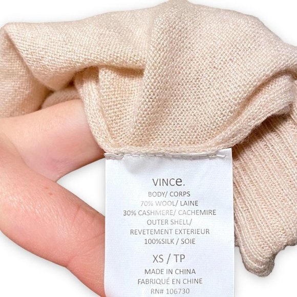 Vince Chiffon Overlay Cashmere Silk Crewneck Cream Pullover Sweater Size XS - Picture 10 of 10